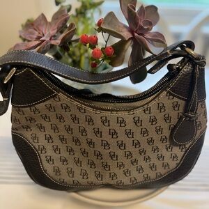 Dooney & Bourke Brown and Black Shoulder Bag with Monogram Canvas